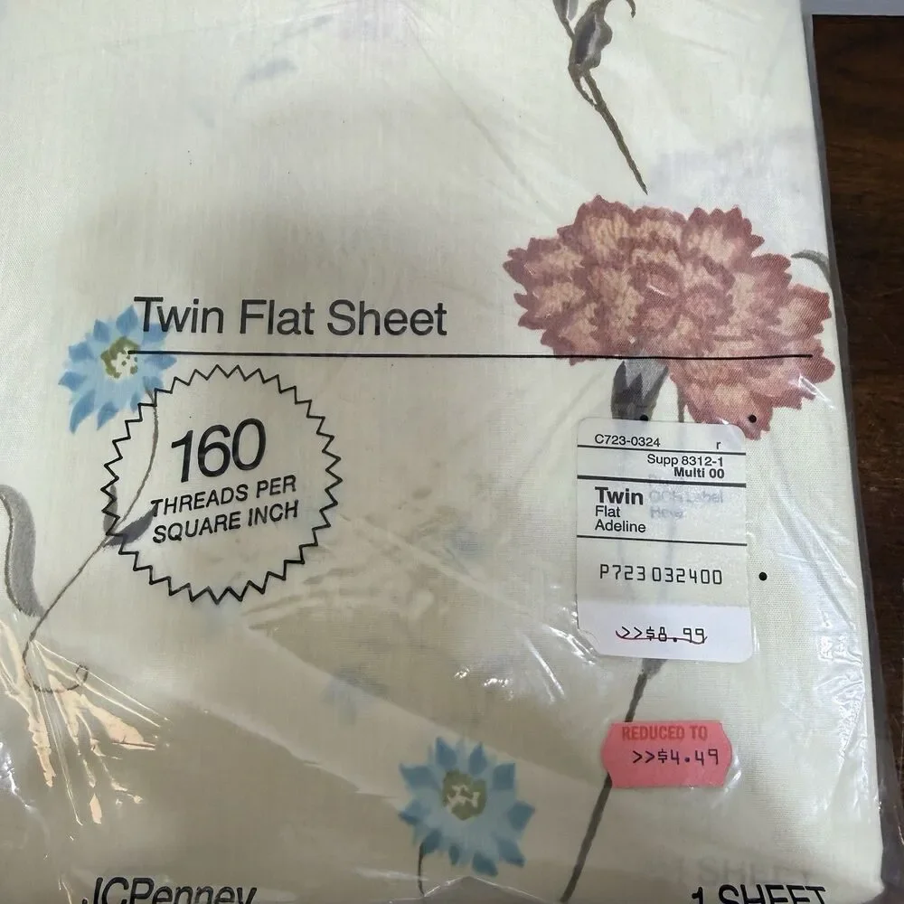 Vintage JC Penney Early spring Twin Flat Sheet. NOS Adeline 90s Granny Cottage